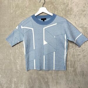 J Crew Women's Small Geometric Stripe Short Sleeve Sweater Modern Collegecore